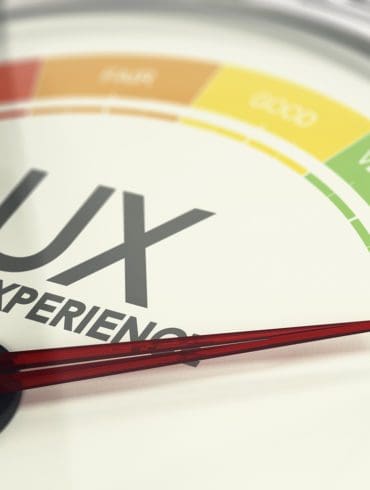 3D illustration of an user experience gauge with the needle pointing excellent UX. Marketing concept