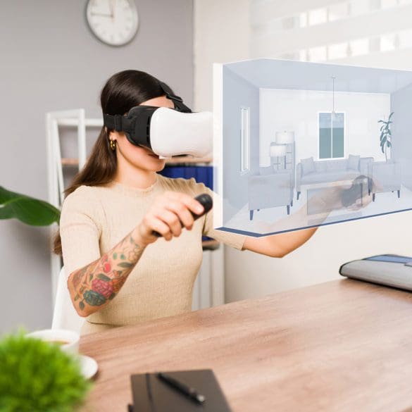 Young woman using a VR headset and joystick. | Antonio Diaz photo