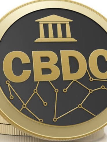 3d render. Coin CBDC isolated on white background . Gold coin with CBDC Symbol, network and bank building.