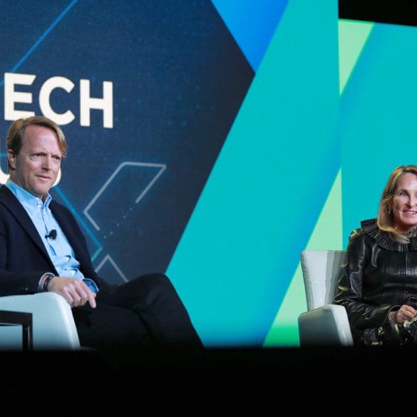 LendingCLubs Scott Sanborn and PYMENTS.com Karen Websteron the keynote stage at the Fintech Nexus USA Conference on May 26, 2022