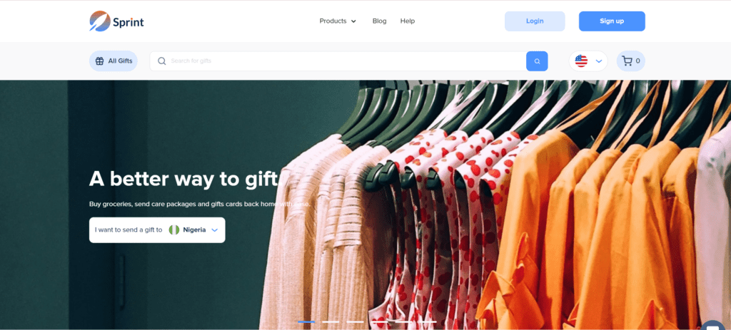 screen shot of sendsprint gift card webpage