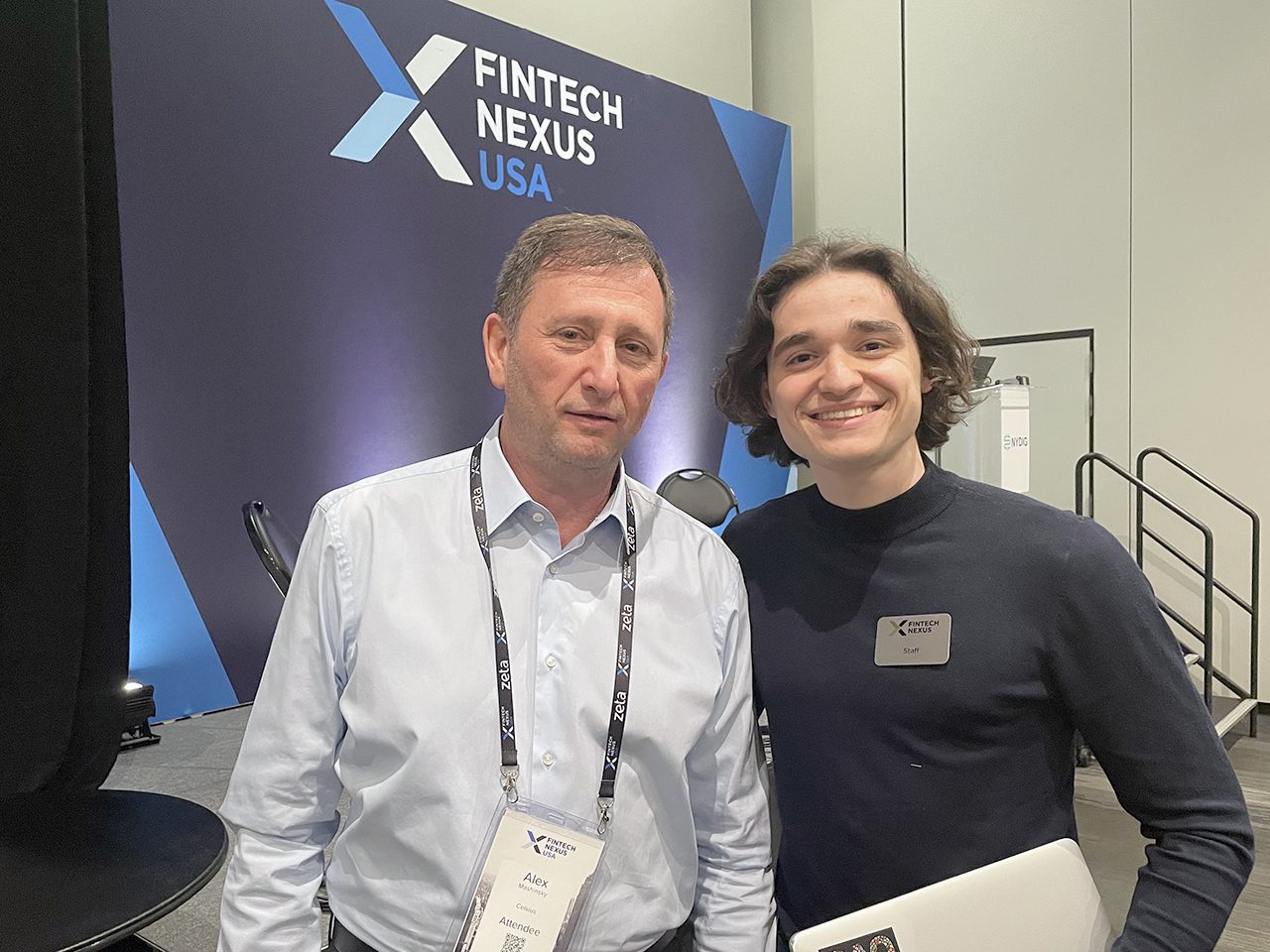 Alex Mashinsky meets with attendees after his session at Fintech Nexus USA at the Javitz Center in New York City.