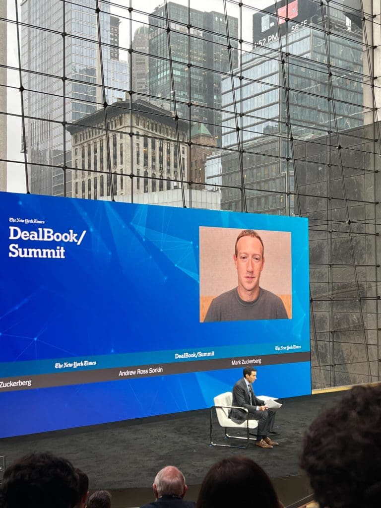 Andrew Ross Sorkin interviewing Mark Zuckerberg on the Dealbook stage