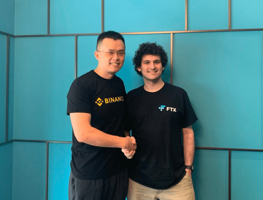 Changpeng Zhao of Binance (Left) and FTX CEO Sam Bankman-Fried in happier times.