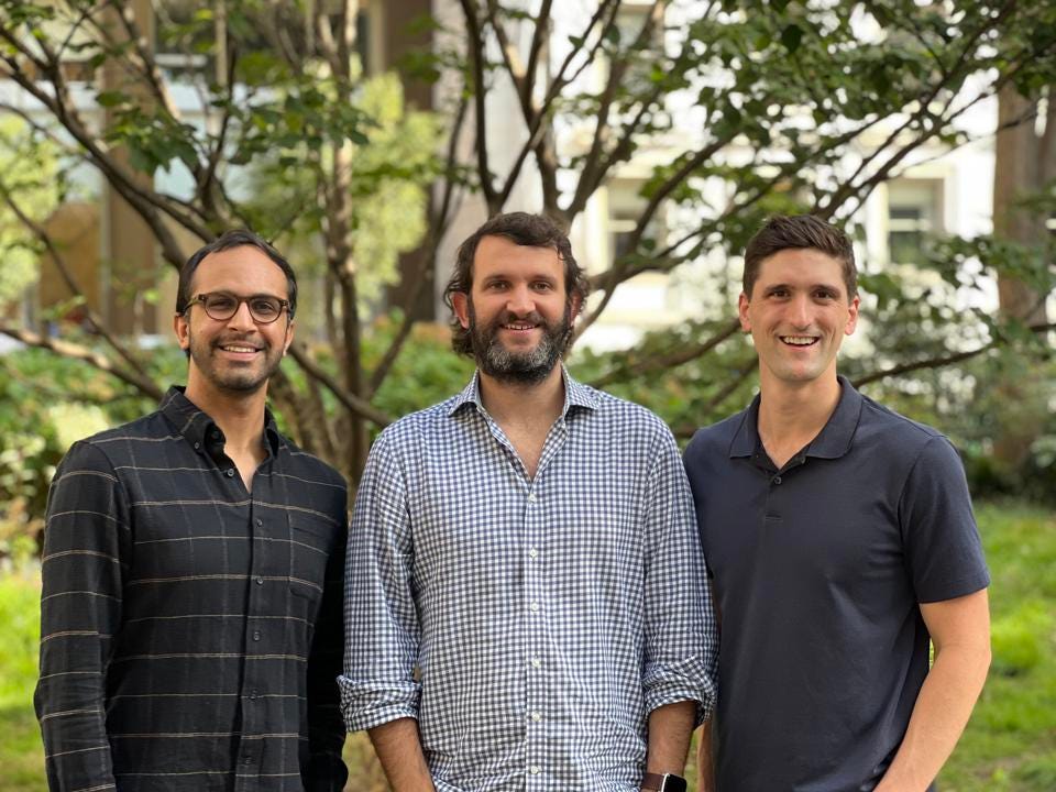 Vivek Patel (left), Andrew Brown (center) and Eric Stromberg (right), founders of Check