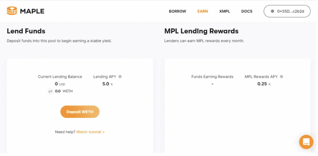 Maple lending dashboard