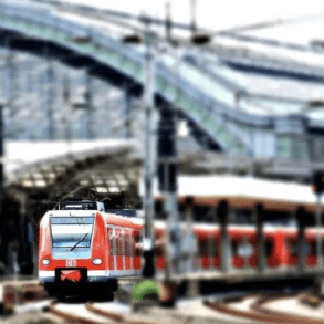 station with train exiting