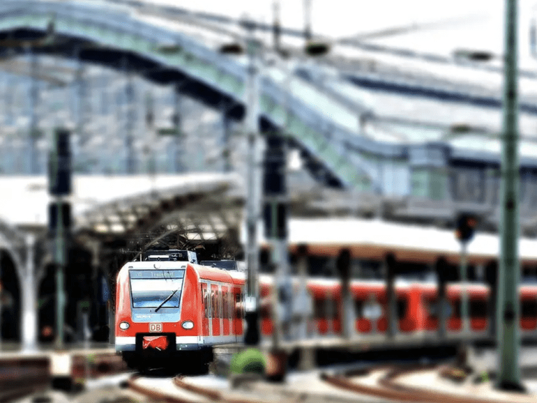 station with train exiting