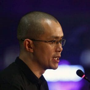 Binance CEO Changpeng Zhao speaks during a news conference at the Web Summit, Europe’s largest technology conference, in Lisbon, Portugal, November 2, 2022. REUTERS/Pedro Nunes