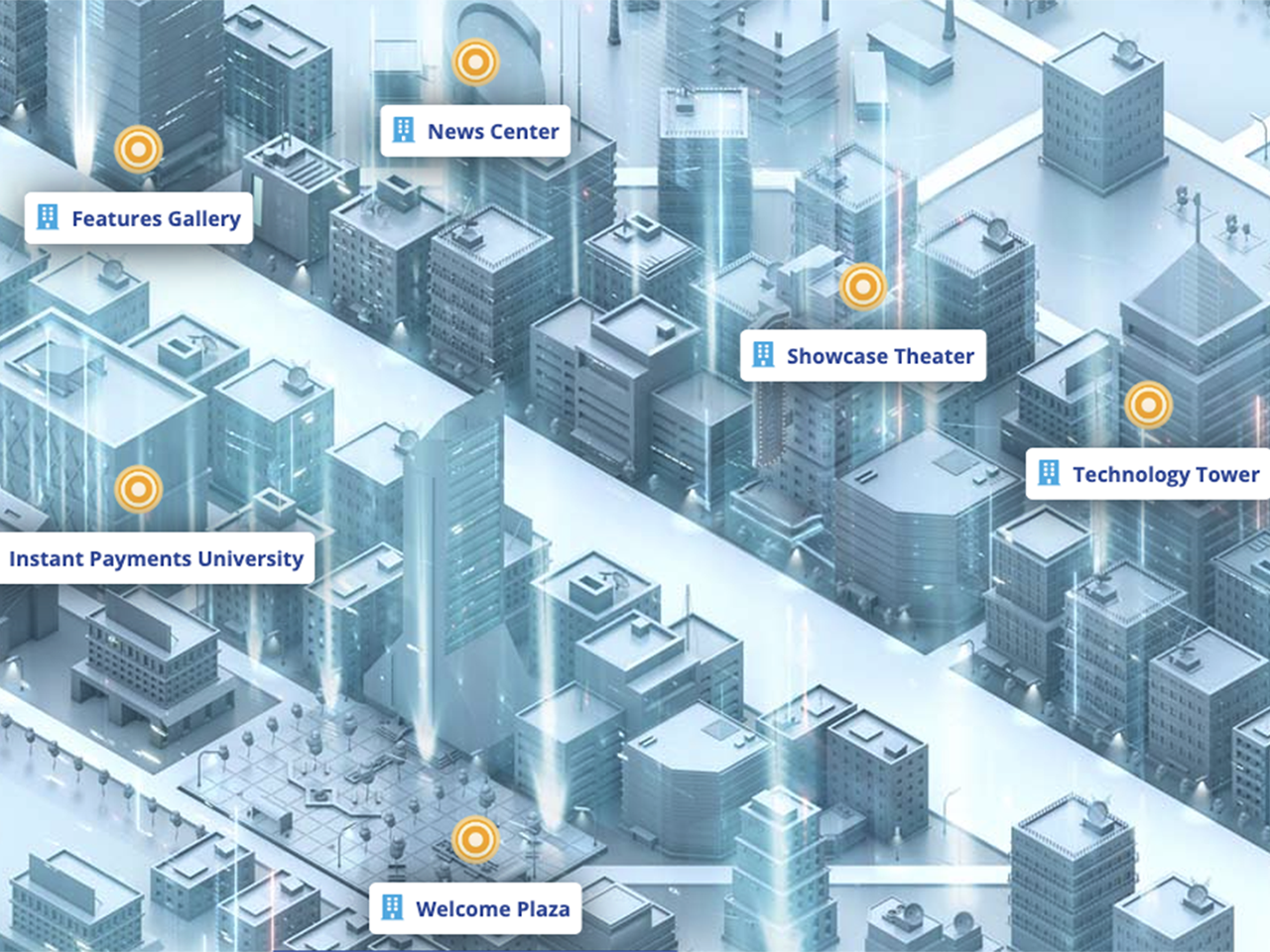 Screen grab from FedNow interactive map of mock city for learning