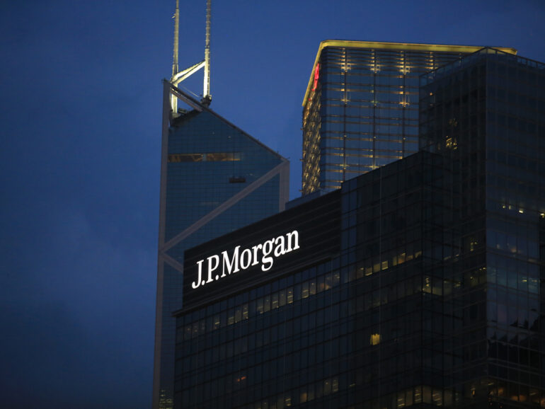 Hong Kong, October 08 2017: JPMorgan Chase & Co. building in Central, Hong Kong . JPMorgan is a Swiss global financial services company, One of big financial company in the world